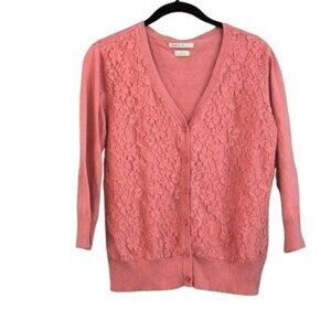Van Heusen Studio Womens Medium Pink Lace Front Cardigan With Button Closures